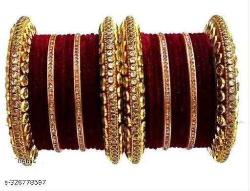VISHAL BANGLES Beautiful Velvet Bangle Set With Cubic Zircon Work For Women And Girls ( Pack Of 32 Bangles )