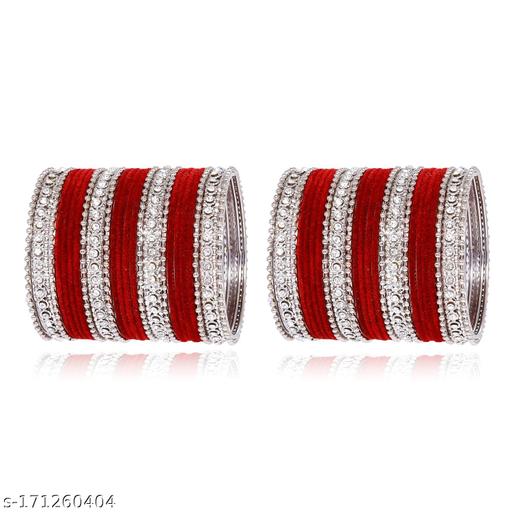 Maira's Sterling Traditional Silver Plated Charming Kadha Added With Maroon Color Velvet Bangle Set for Girls & Bangle for Women