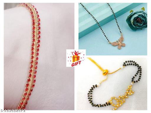 LATEST COLOR PAYAL WITH LOVE HAND MANGALSUTRA AND ROSE GOLD BUTTERFLY MANGALSUTRA