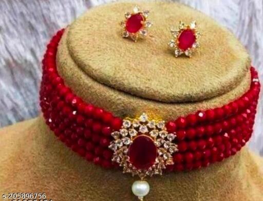 Sizzling-Glittering-Women-Allure-Fancy-Women-Jewellery-Set-Name:-Allure-Fancy-Women-Jewellery-Set-Base-Metal:-Brass-Plating:-Brass-Plated-Stone-Type:-Cubic-Zirconia/American-Diamond-Sizing:-Adjustable-Type:-Choker-and-Earrings-Net-Quantity-(N):-1-Cou