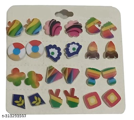 MYORA Multicolor Shape Stud Earring for Girl/Women, Pcs- 12 Pair