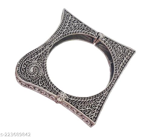 Total Fashion Lookalike Silver Oxidised Boho Free Size Afghani Bangle Kada for Women and Girls Pack of 1 Pair