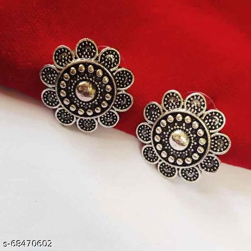Saiji Oxidized Silver Fancy Small black Stud Earrings for women and girls pair of 1