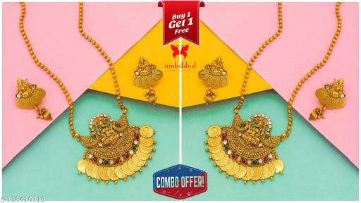 PALASH-ENTERPRISE'S-GOLD-PLATED-LAKSHMIJI-TEMPLE-JEWELLERY-WITH-EARRIGNS-CHAIN-PENDENT-JEWELLERY-SET-FOR-WOMAN-COMBO-OFFER-BUY-1-GET-1-FREE