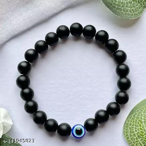 Rudrakshi Craft Evil Eye Nazaria Bracelet with Stone Beads For Girls Adjustable Bracelet & Bangles, Bracelets Multi Layer Stone Beads Couple-Combo Matching Best Friend Relationship Couple Bracelet Black Matte Finish With Evil Eye 4 Color Bead ( Pack
