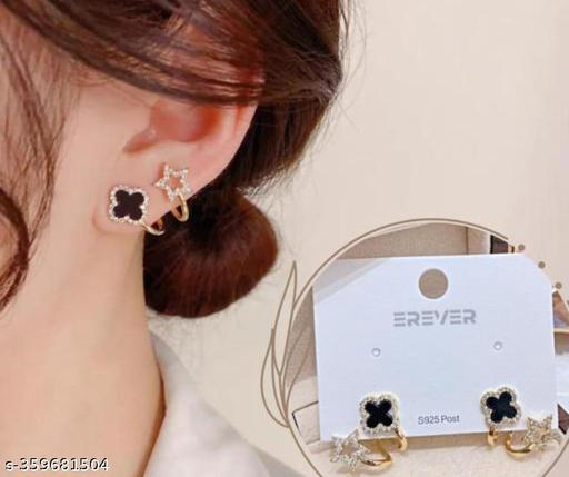 Korean Earrings For Girls and Women Black Stud Star Shap Earrings Alloy Earrings (Pack Of 1)
