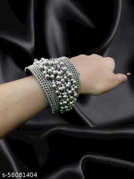 Kriwin Open Kada Ghungroo style Oxidised silver bangle bracelet