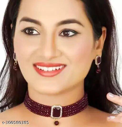 Elegant-Alloy-Metal-Gold-Plated-American-Diamond-Jewelry-Set-For-Women-(-Maroon-)