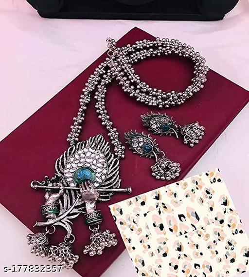 Festive-Krishna-Flute-Silver-Plated-Stone-Studded-Temple-Jewellery-Set-For-Women-&-Girls