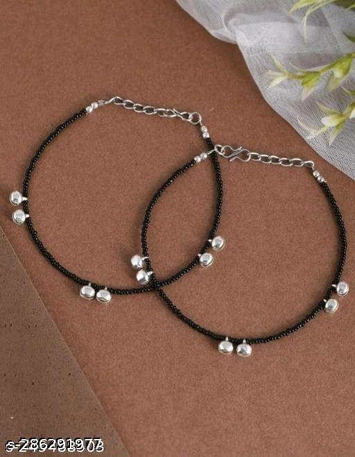 Silver oxidsed Threaded Anklet for women and girls (Pack of 2 pis)
