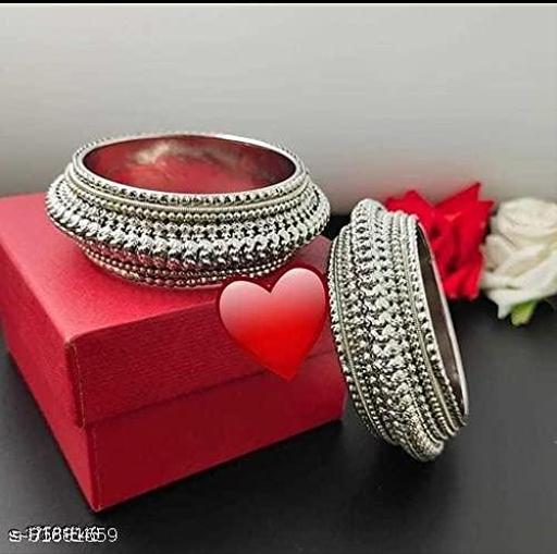 Traditional Silver Plated Oxidized Bracelet Bangles Set For Girls & Women (2.6)