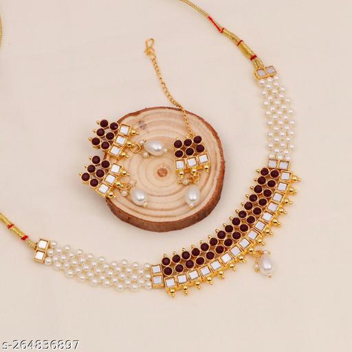 Gold-Plated-Brown-Kundan-Jewellery-set-With-Pearl-Work-for-Women