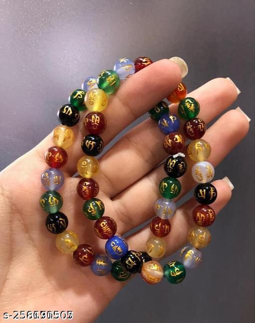 8mm multi om mani natural agate stone bracelet