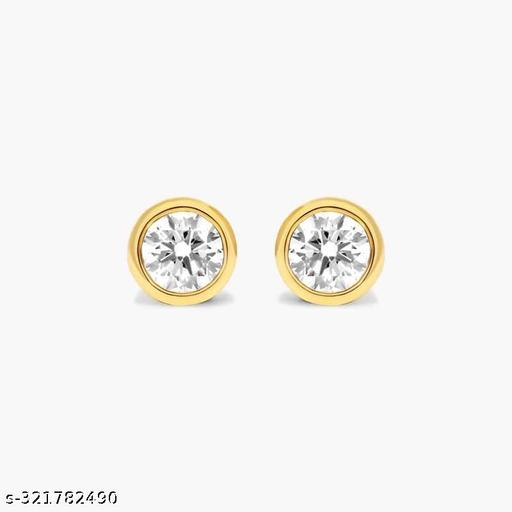 Gold Plated Single Stone Design American Diamond CZ Stones Side Tops Earrings