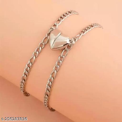 I Love You 2 Pcs Magnetic Valentines Day Special Mutual Attraction Romantic Love Couples DIL Shape Friendship Promise 2 In 1 Duo Wrist Band Cuff Chain Bracelets