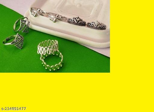 Oxidized silver party wear toe ring 4 pair combo for women and girls