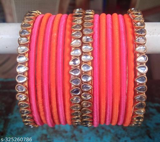 Silk thread plain kundan bangles