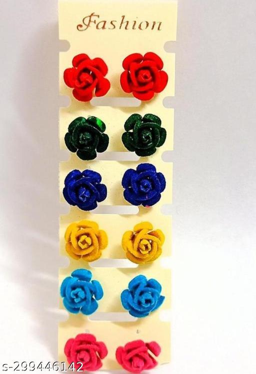 HIQEE Designer Heart Valentine's Velvet Shining Work Stud Earring School Children College Girls Earring Combo 6Set Meenakari Kundan Stud Kids Fashion Earring for Women Girls for Cotton Saree Salwar Kurti Earrings & Studs