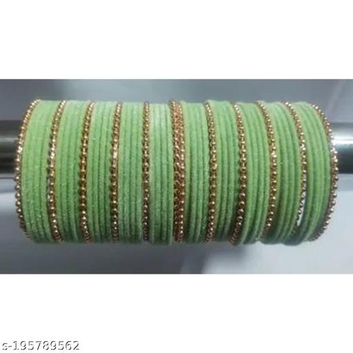 Move On Creation Women’s Stylish Velvet Bangle Set of 36pcs with Pearl Studded Gold Plated Traditional Bangles for Women velvet Metal Chudi for Girls, Bracelet & Bangles Jewellery For Girls. - (Pista Green).