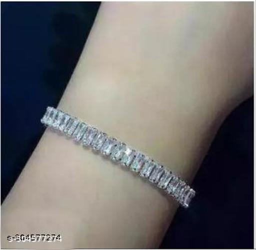 MSD Glittering Trending Silver Coated Shiny American Diamond Cubic Zirconia Bracelet for Women Daily wear and Party wear Adjustable Size Women Girls