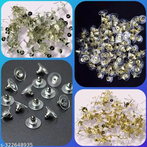 Harsh Art Craft Earrings making stud with back metal stopper (25 Pcs each) Silver/Golden.