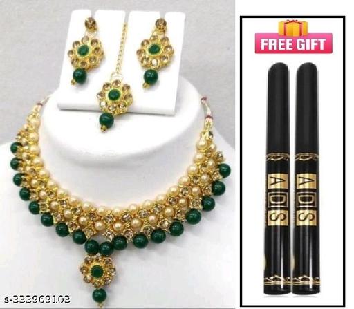 Queen-Art-Green-Latest-Stylish-Fancy-Choker-Necklace-Jewellery-Set-for-Women-And-2-Kajla-Free