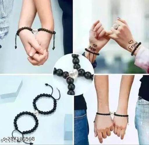 Love You 2 Pcs Magnetic Valentines Day Special Mutual Attraction Relationship Forever Matching Distance Broken Heart Shape Romantic Love Couples Friendship Promise 2 In 1 Duo Wrist Band Cuff Elastic Field Therapy 8mm Howlite Black Beads Stone Moti Br