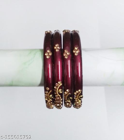 Alankar Traditional Metal Bangles (Kada) Set of 4 Maroon