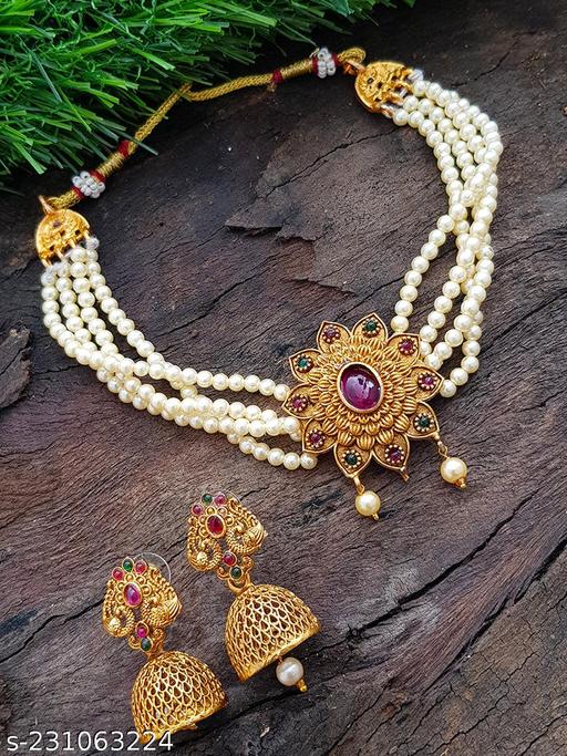 Gold-Plated-Cute-Chic-Necklace-Set-with-pearl-mala-9627N