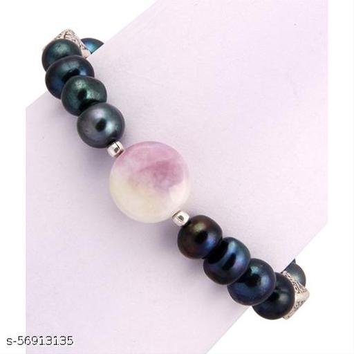 Pearlz Ocean Misty Eyed Fresh Water Pearl & Quartzite Beads 7.5 Inch Bracelet