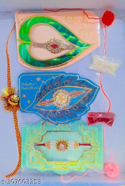 Saylip Rakhi Combo C3- Pack of 6 Varieties Fancy and Designer Rakhi :: Free Roli 1 Pkt and Akshda 01 Pkt.