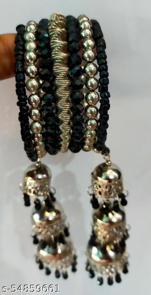 SHREYA-FASHION-Traditional Oxidized Silver Jhumki Latkan Tassels Charms Adjustable Latest Trend Bangle Kadaa Bracelet for Girls and Women(BLACK) Pack of 1