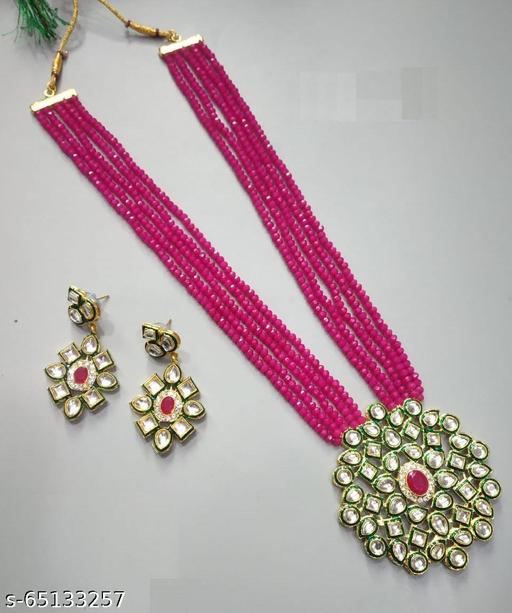 Long-Necklace-kundan-with-meena-Pink