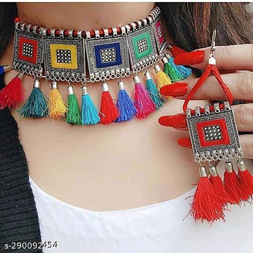 Jewellery-Set-for-Women-Oxidized-Silver-color-Oxidised-Tribal-Cotton-Thread-Jewellery-Set-for-Women-&-Girls-(Multicolor)