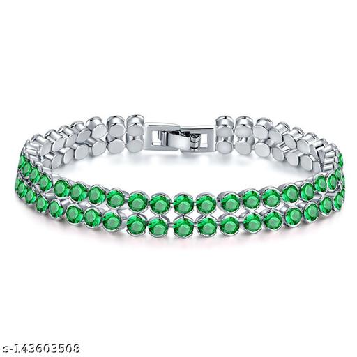 Jewels Galaxy Green Rhodium-Plated Stone-Studded Handcrafted Link Bracelet(Green)