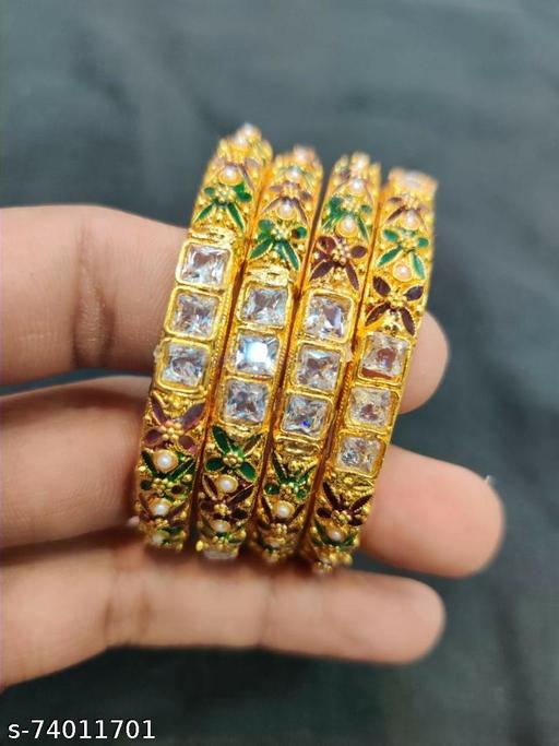 NalliJai Jewellers Premium Quality one gram Stone Bangle for Women/Girls(Set of 4 Bangles)