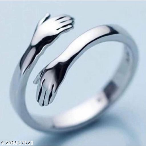 Stainless Steel Stylish Fashionable Adjustable HUG Ring “Give me a HUG Theme” Love & Promise Ring for Husband & Wife / Men & Women / Boys & Girls / Boyfriend & Girlfriend & for Gift( pack of 2)