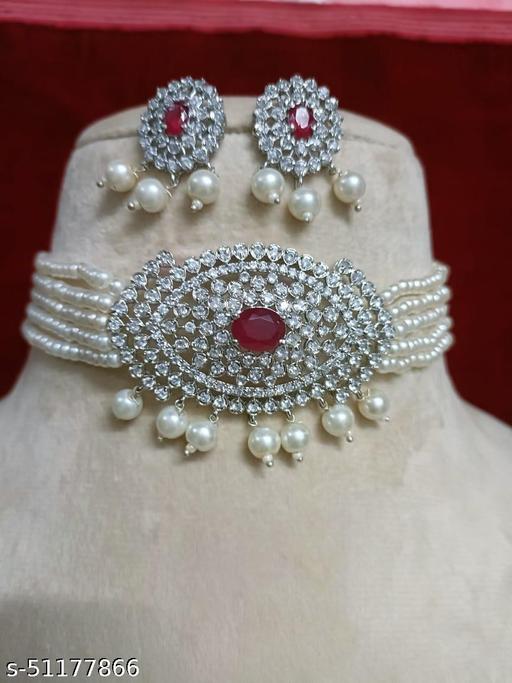Gold-Plated-Red-Stone-with-Moti-Chokar-Necklace-Set-With-Earrings-For-Women