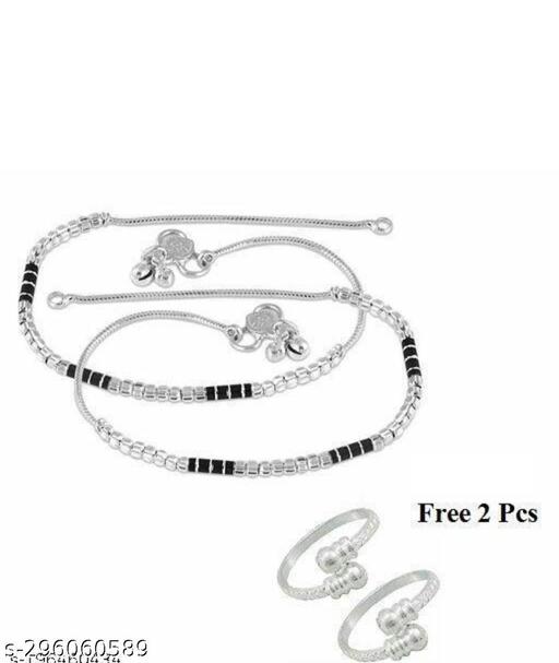 Anamika silver and black stone anklet with 2 pcs free toe ring
