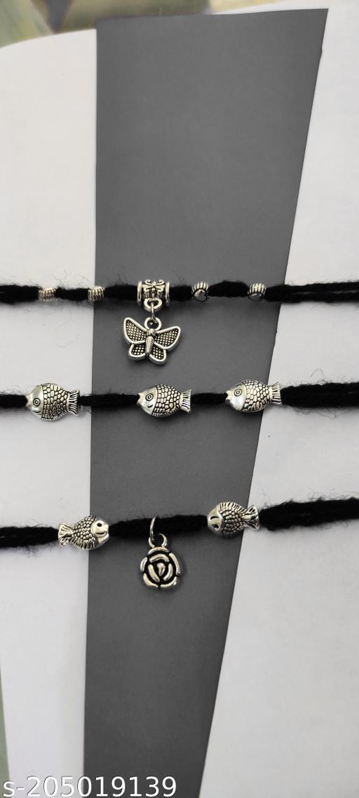 New Women Alloy Oxidised Silver Anklets (Pack Of 3)