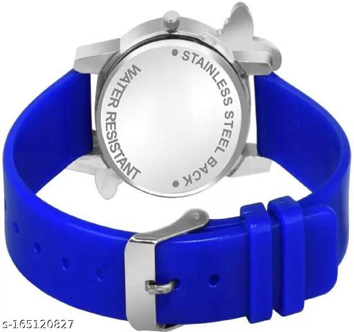 STYLISH, MATCHING BRACEL DIAMOND HEART & BUTTERFLY BLUE SILICON STRAP ANLOG WATCH FOR GIRLS.