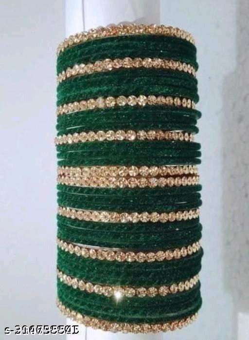 Velvet bangles for women with 10 golden bangles