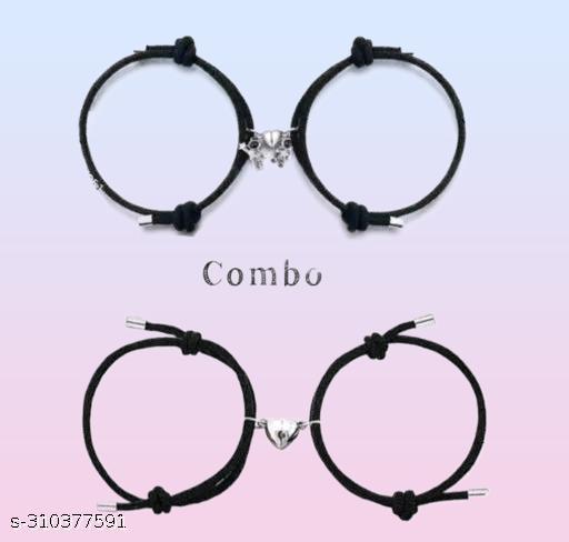 Pack of 2 ( Black Dori Heart & Astronaut Thread Bct) Fancy Magnetic Bracelets for Women Latest for Couple Gifts for Lovers | bracelet for girls, lover | Gifts for couples, friendship bracelet, best friend gift | friendship band