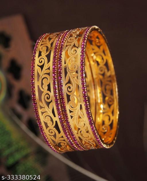 Jewwel Delicated AD Stone Brass Bangle set