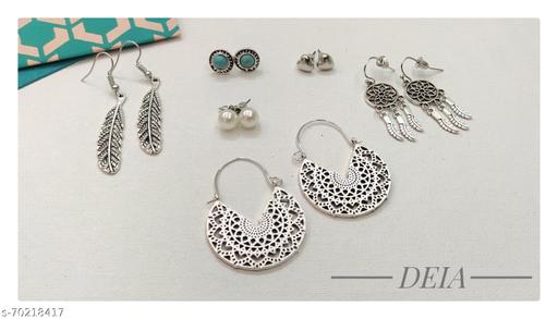 Minimal Boho earring set of 6 with Silver finish