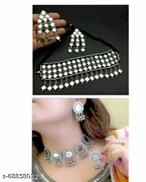 Exquisite-Bollywood-Glamour-Silver-Oxidized-Choker-Necklace-Indian-Jewelry-Set