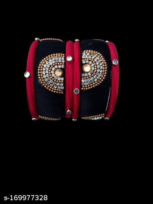 SHRIVAS JEWELS Silk Thread Bangles Kada For Women Girls 6 Pc Set Wedding & Festive Occassion Hnadmade Multicoloured Chura Chuda(BLACK - RED)