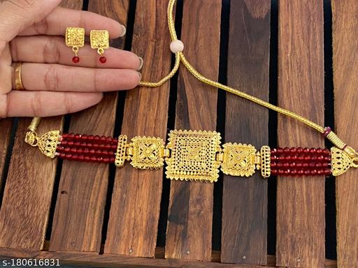 Gold-Plating-Red-Pearl-Chowker-WIth-Earring