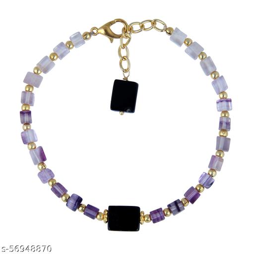 Multi Colored Fluorite and Black Agate7 inches Beads Bracelet for Women