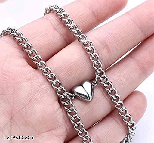 ilver Couple Bracelet Magnetic Silver Plated Heart Bracelets Love Couples Bracelets Friendship Promise 2 In 1 Wrist Band Link Chain Bracelet For Men Girls Anniversary Valentine's Day Love Gifts Jewellery